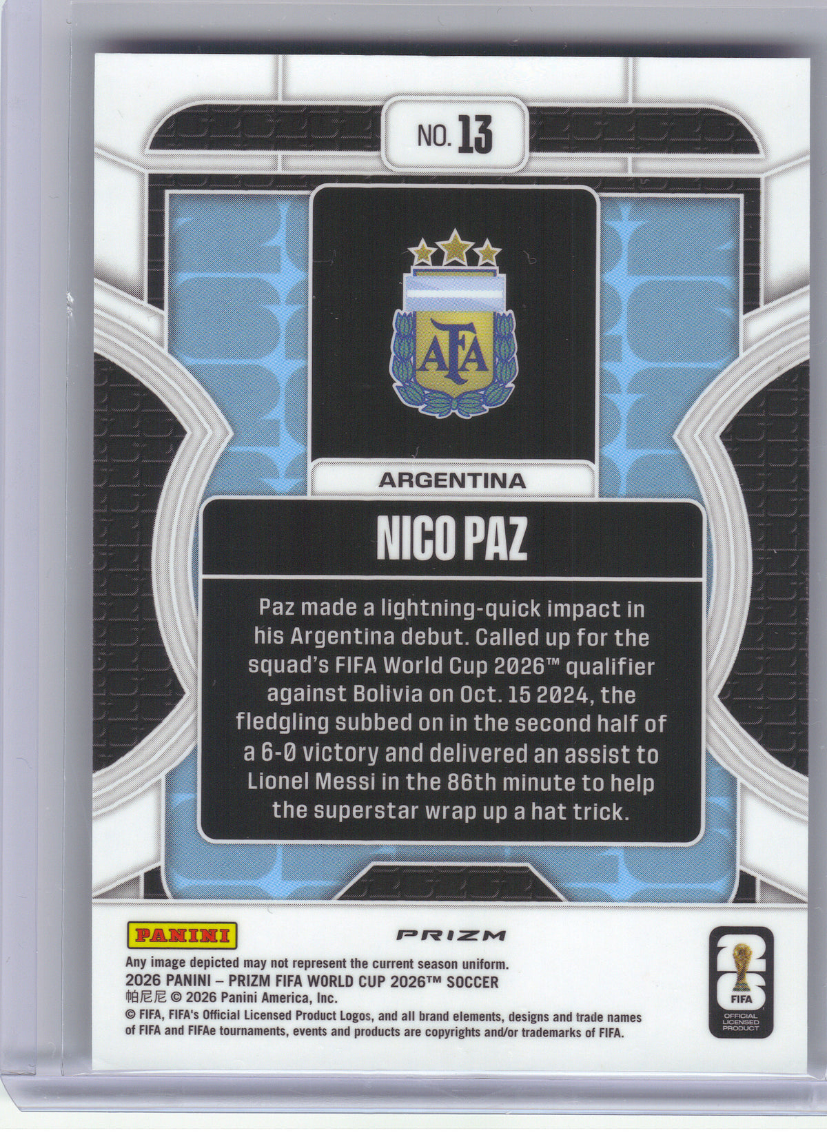 2026 Panini Prizm FIFA World Cup #13 Nico Paz Phenomenon Argentina