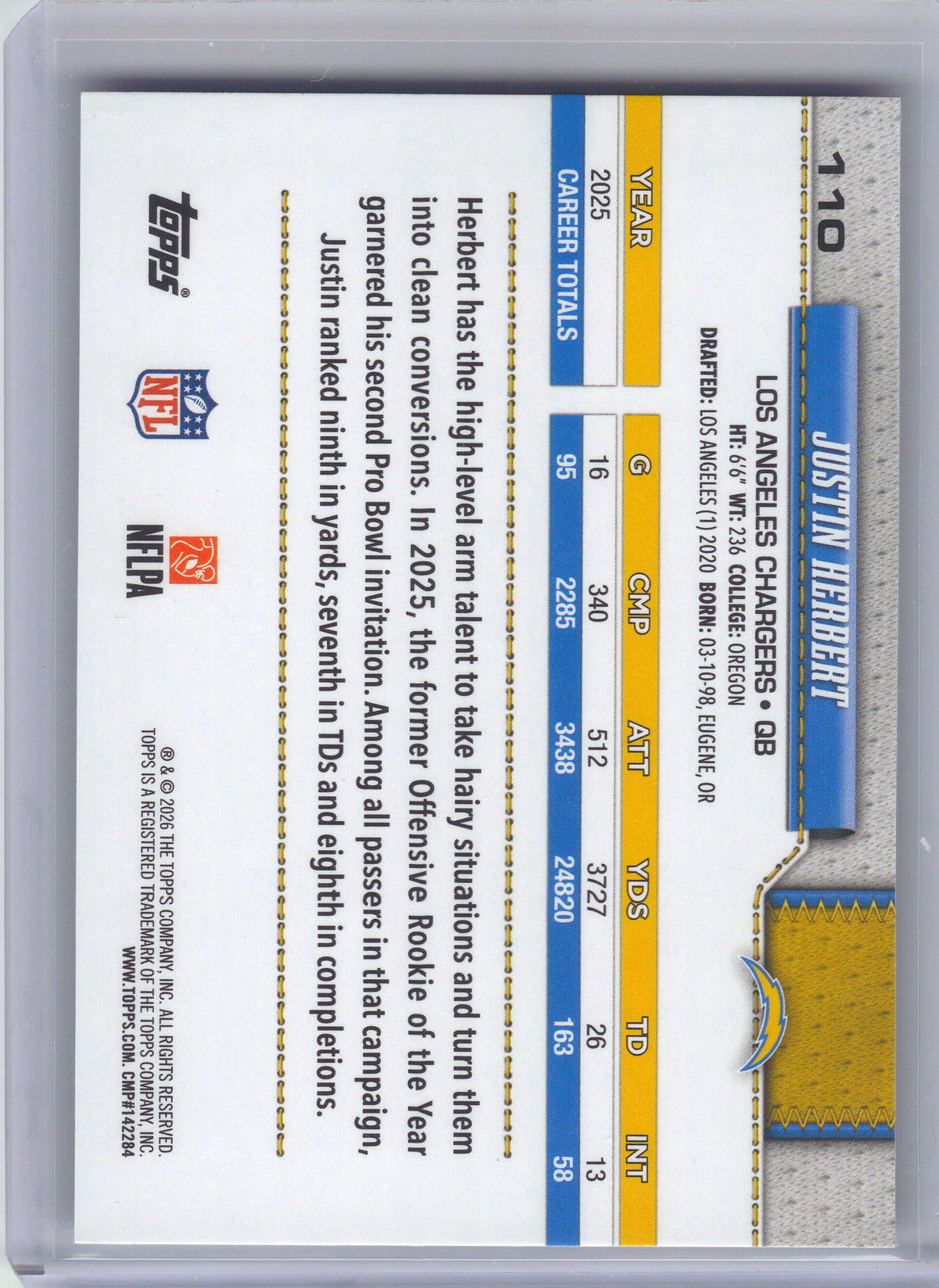 2026 Topps Flagship #110 Justin Herbert Holo Foil Los Angeles Chargers