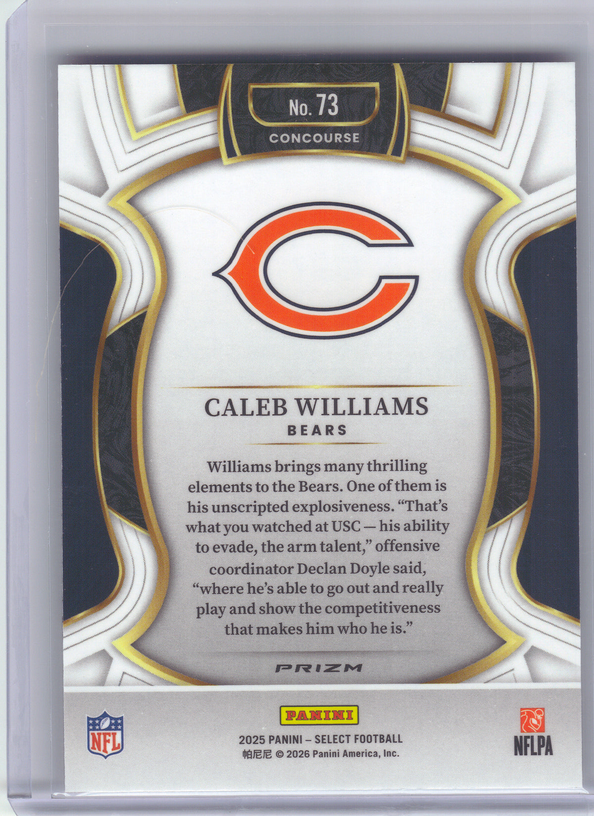 2025 Panini Select #73 Caleb Williams Pink Prizm Shock Chicago Bears