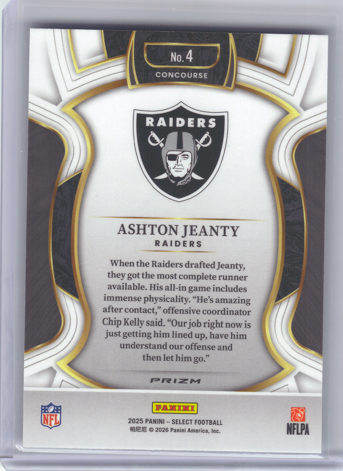 2025 Panini Select #4 Ashton Jeanty Silver Prizm Las Vegas Raiders RC