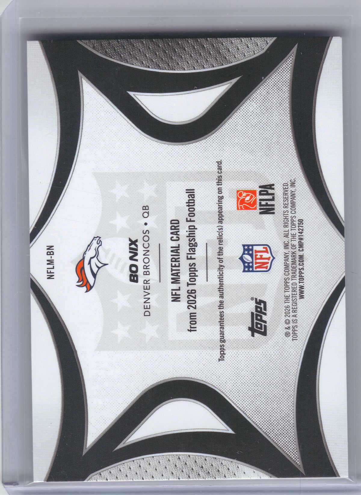 2026 Topps Flagship #NFLM-BN Bo Nix NFL Materials Denver Broncos MEM