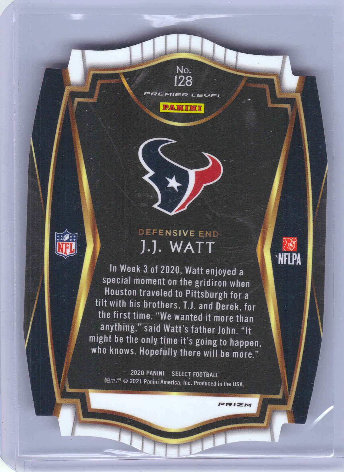 2020 Panini Select #128 J.J. Watt Maroon Prizm Die Cut Houston Texans
