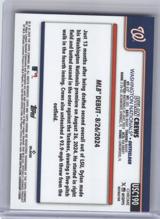2025 Topps Chrome Update #USC190 Dylan Crews Refractor Washington Nationals