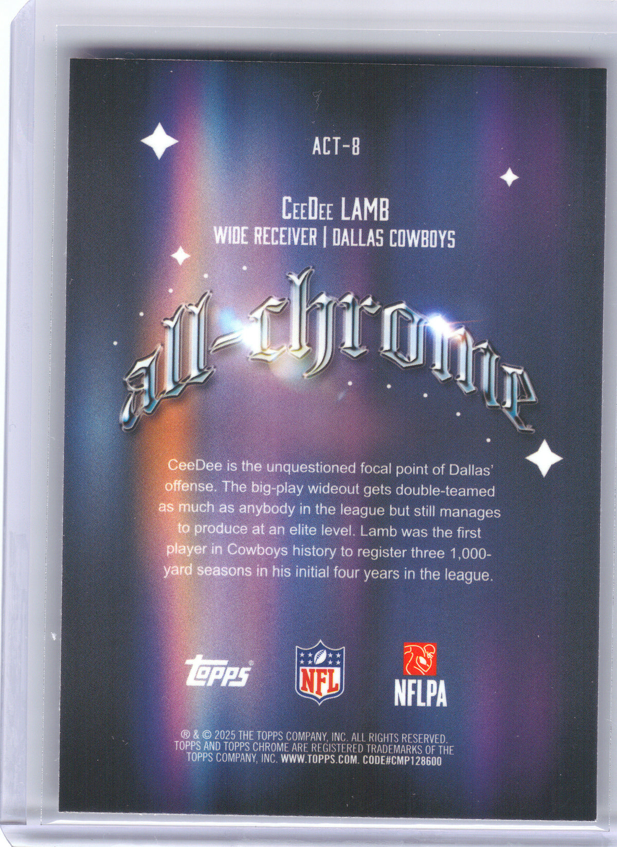 2025 Topps Chrome #ACT-8 CeeDee Lamb All-Chrome Team X-Fractor Dallas Cowboys