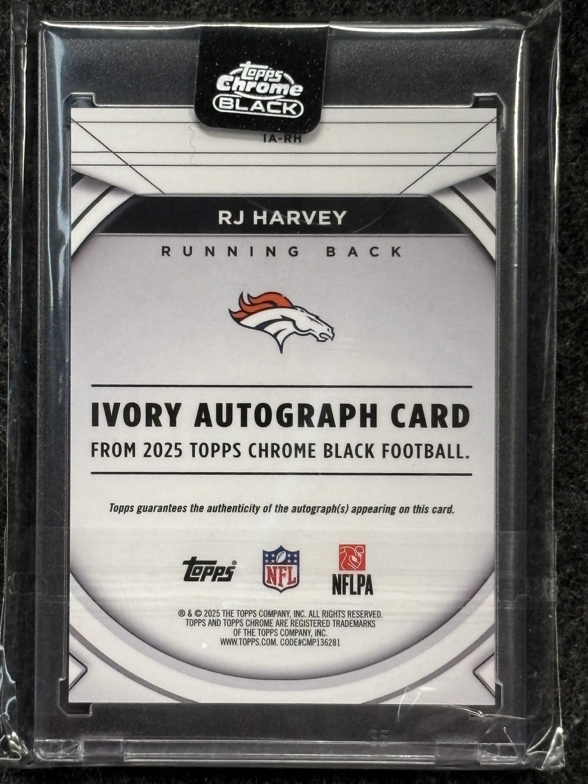 2025 Topps Chrome Black #IA-RH RJ Harvey Ivory Autographs Orange Refractor #/25 Denver Broncos SN, AU