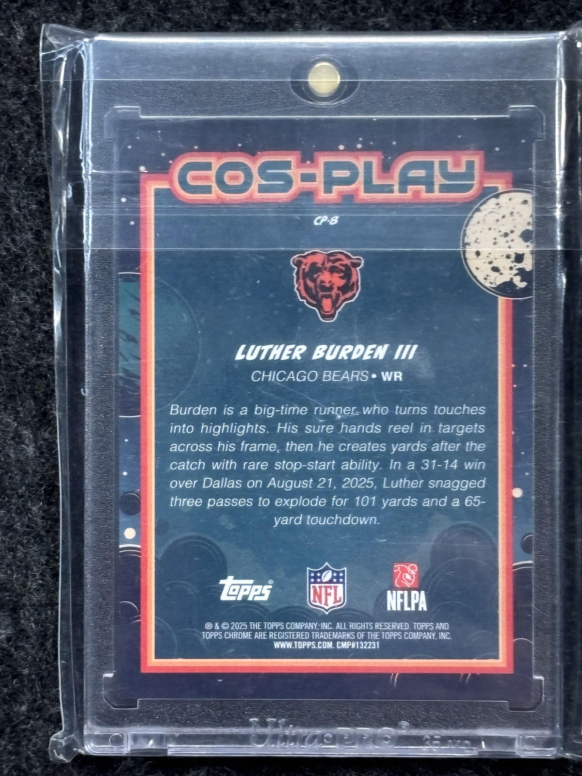 2025 Topps Chrome Cosmic #CP-8 Luther Burden III Cos-Play Chicago Bears