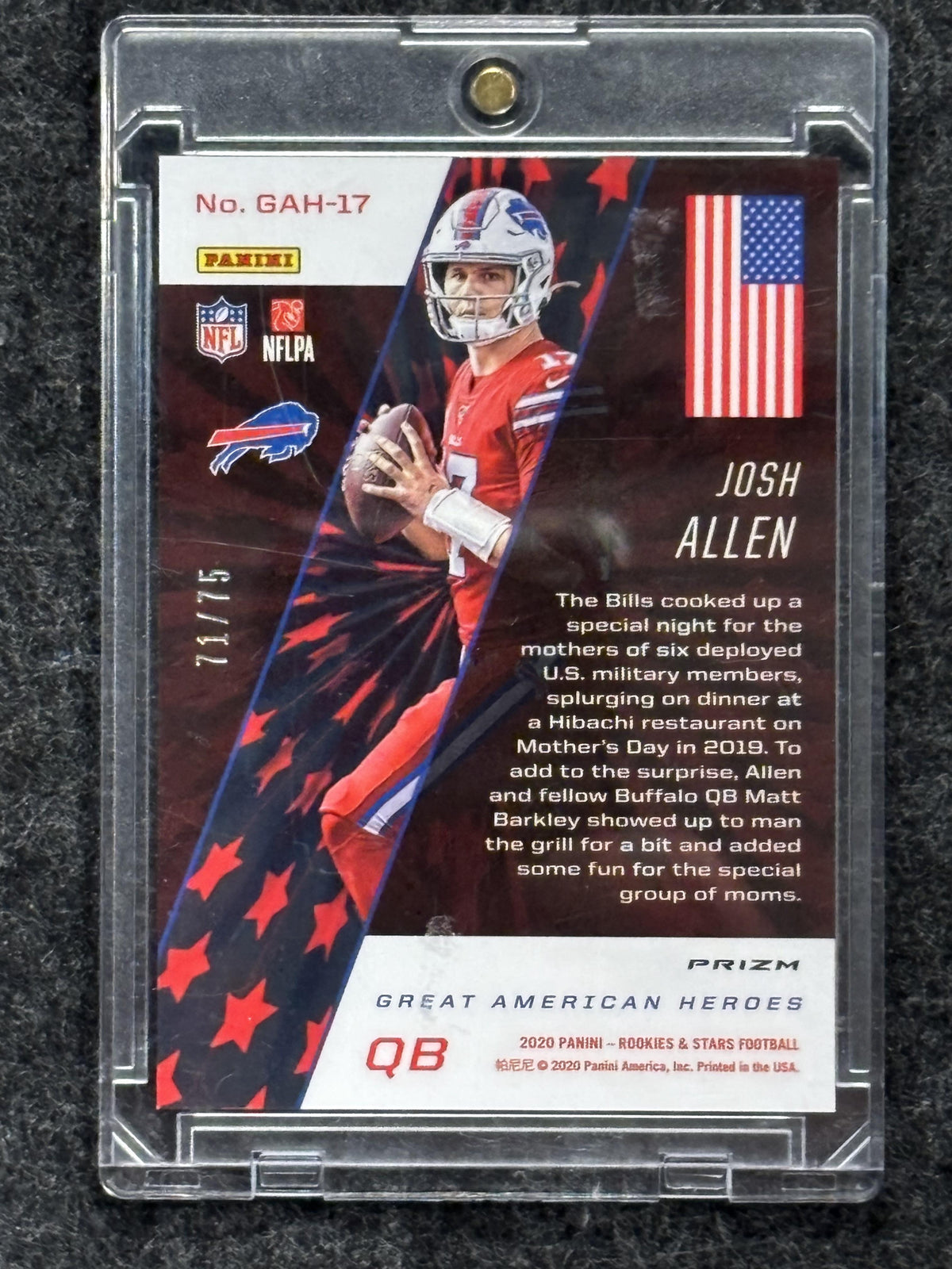 2020 Panini Rookies & Stars #GAH-17 Josh Allen Great American Heroes Red #/75 Buffalo Bills SN