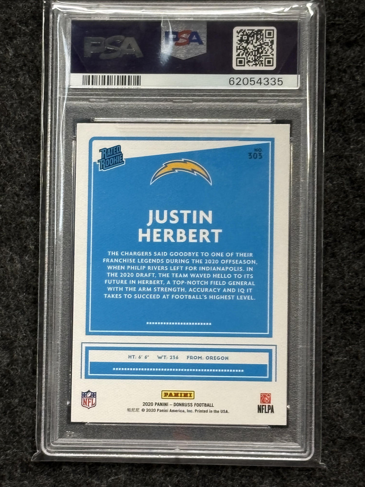 2020 Panini Donruss #303 Justin Herbert Canvas PSA 10 Los Angeles Chargers RC