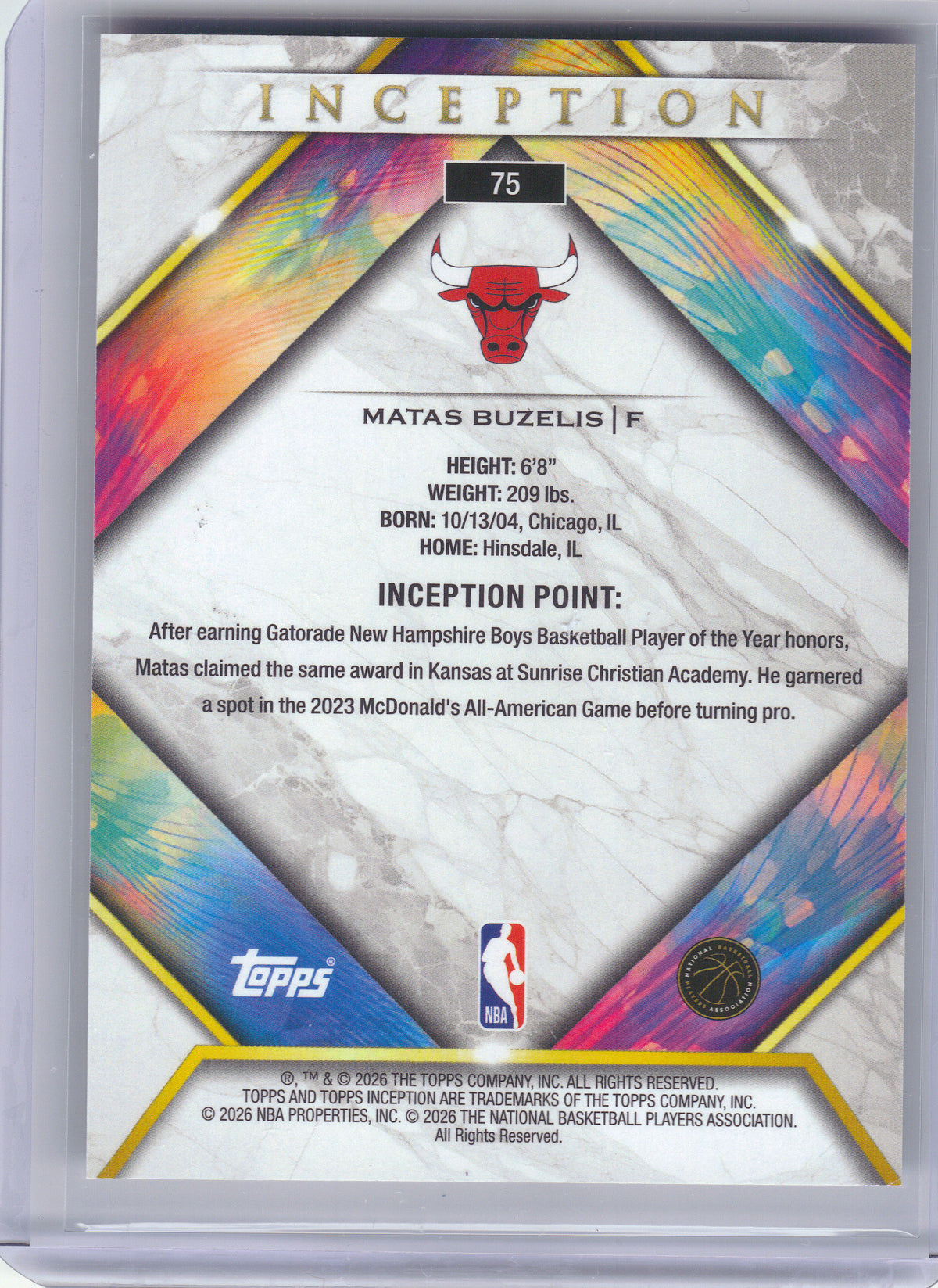 2025-26 Topps Inception #75 Matas Buzelis Chicago Bulls