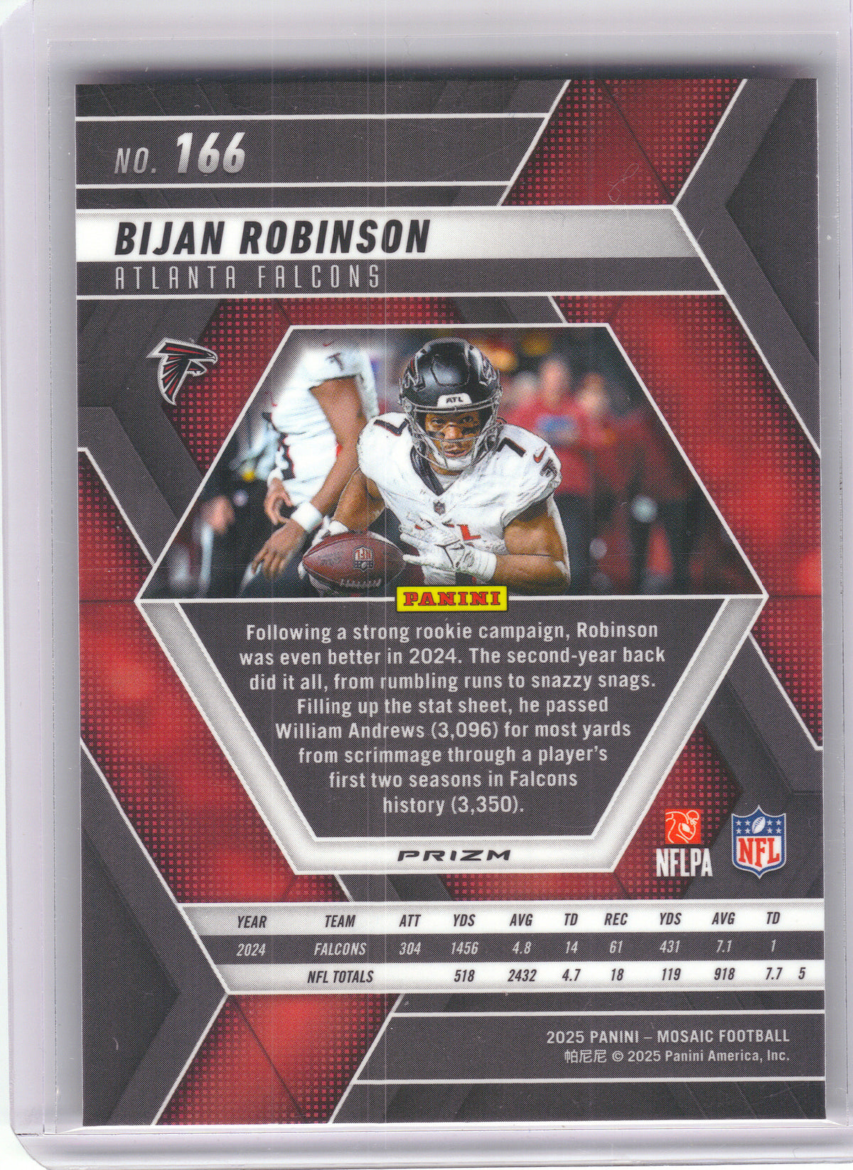 2025 Panini Mosaic #166 Bijan Robinson Honeycomb SSP Atlanta Falcons