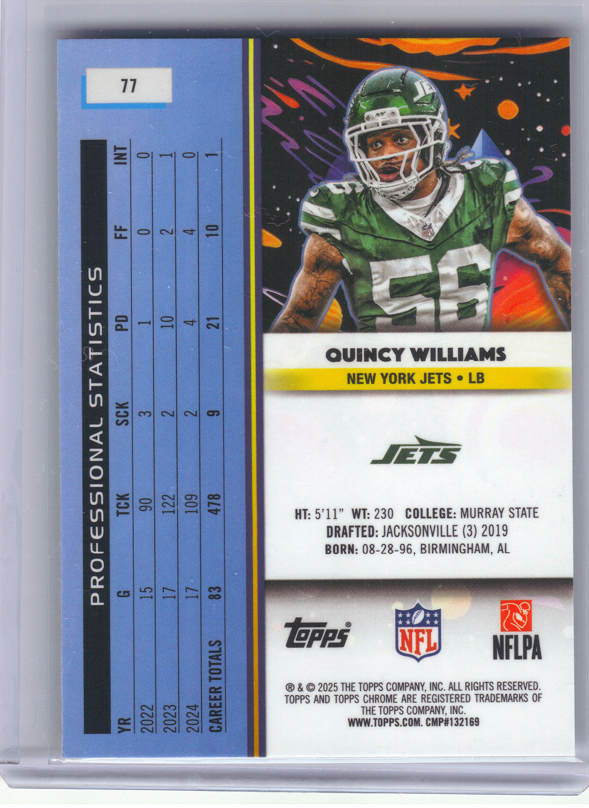2025 Topps Chrome Cosmic #77 Quincy Williams New York Jets