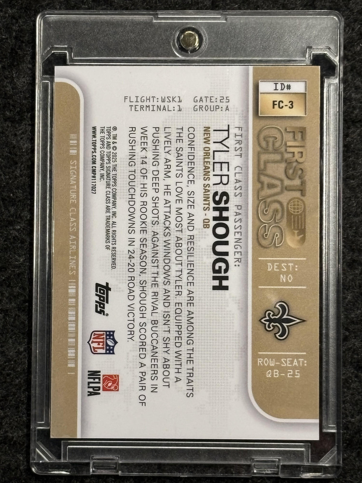 2025 Topps Signature Class #FC-3 Tyler Shough First Class New Orleans Saints