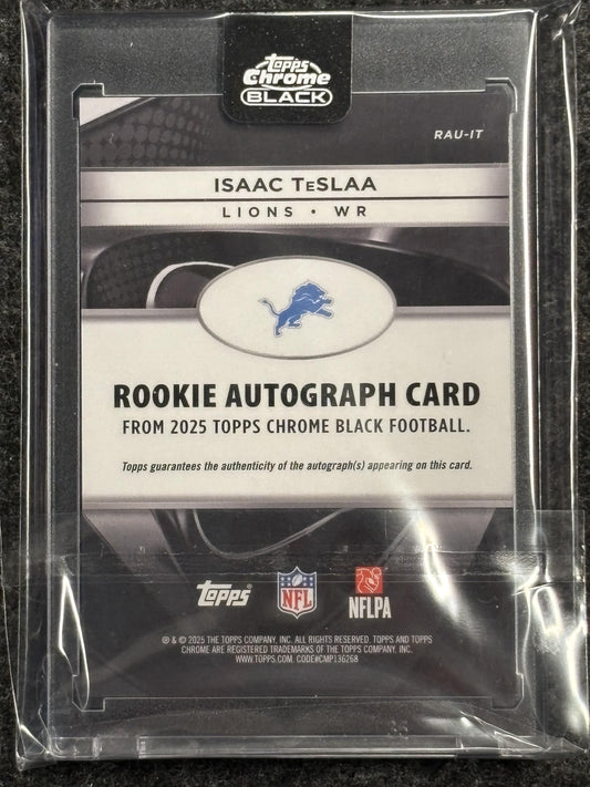 2025 Topps Chrome Black #RAU-IT Isaac TeSlaa Rookie Autographs Blue Refractor #/150 Detroit Lions SN, AU