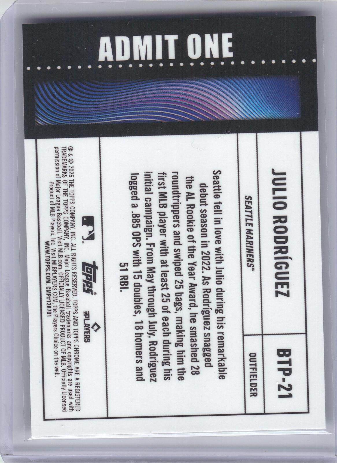 2026 Topps Chrome Logofractor Edition #BTP-21 Julio Rodríguez Big Ticket Players Seattle Mariners
