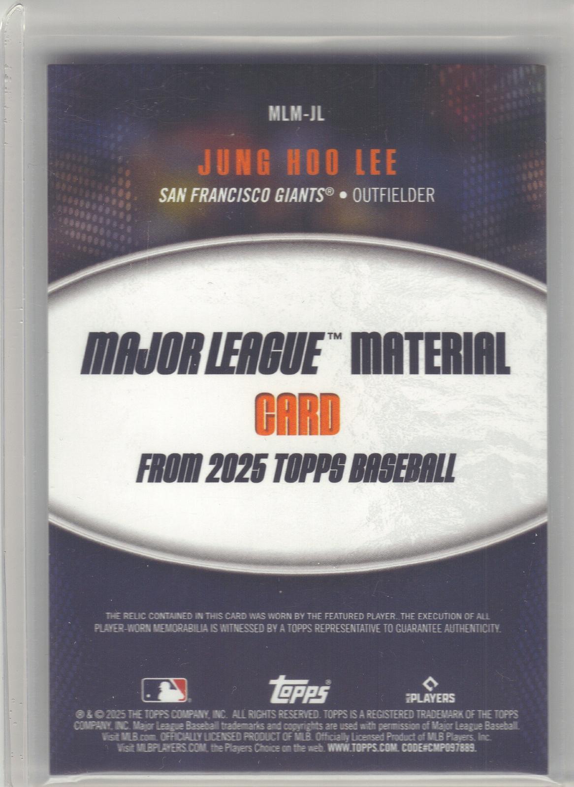 2025 Topps #MLM-JL Jung Hoo Lee Major League Material Relics (Series One) San Francisco Giants MEM