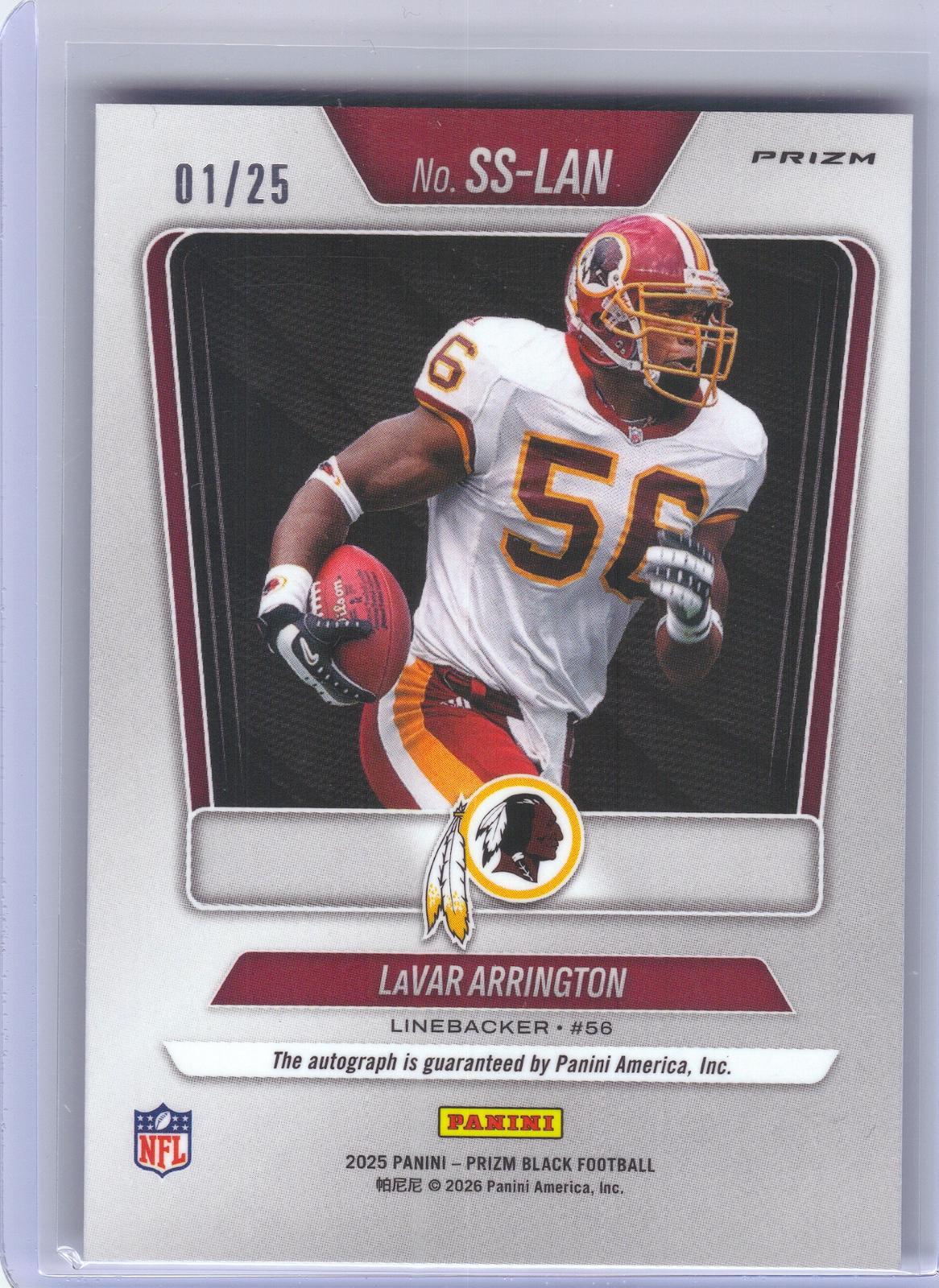 2025 Panini Prizm Black #SS-LAN LaVar Arrington Sensational Signatures Prizm Mojo Washington Redskins SN, AU