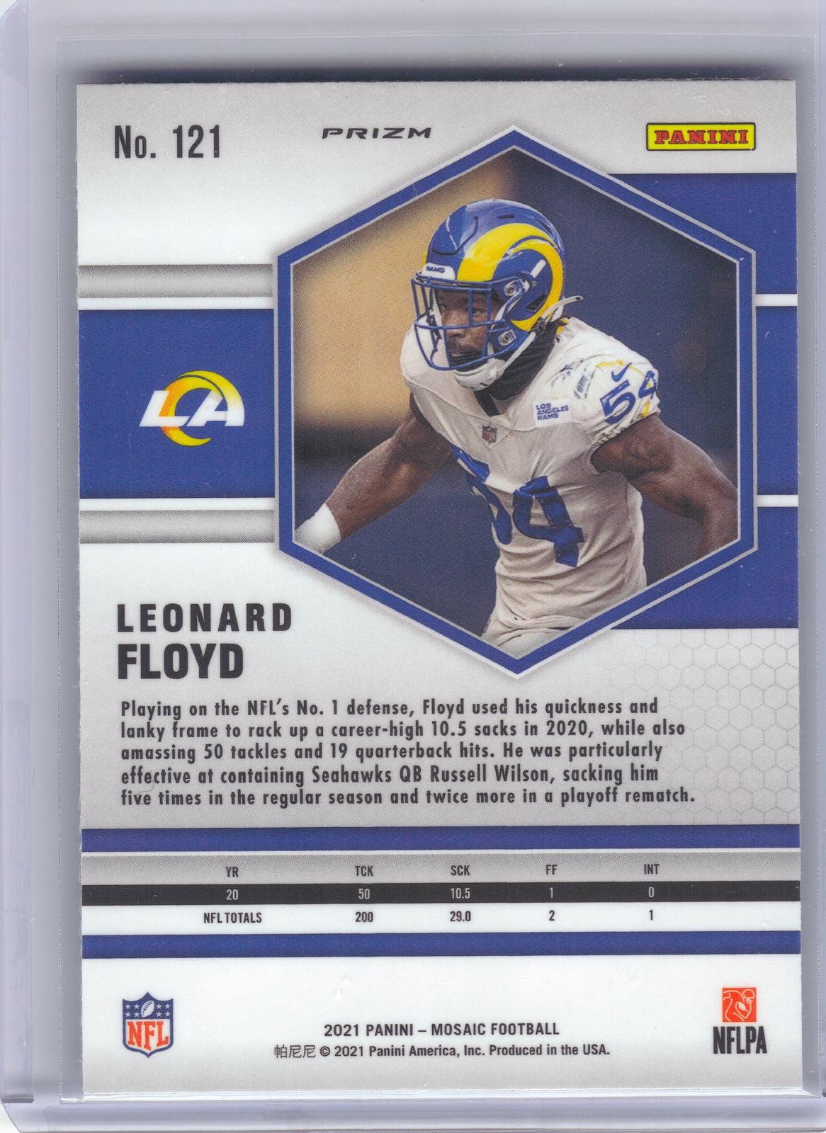 2021 Panini Mosaic #121 Leonard Floyd Prizm Genesis SSP Los Angeles Rams