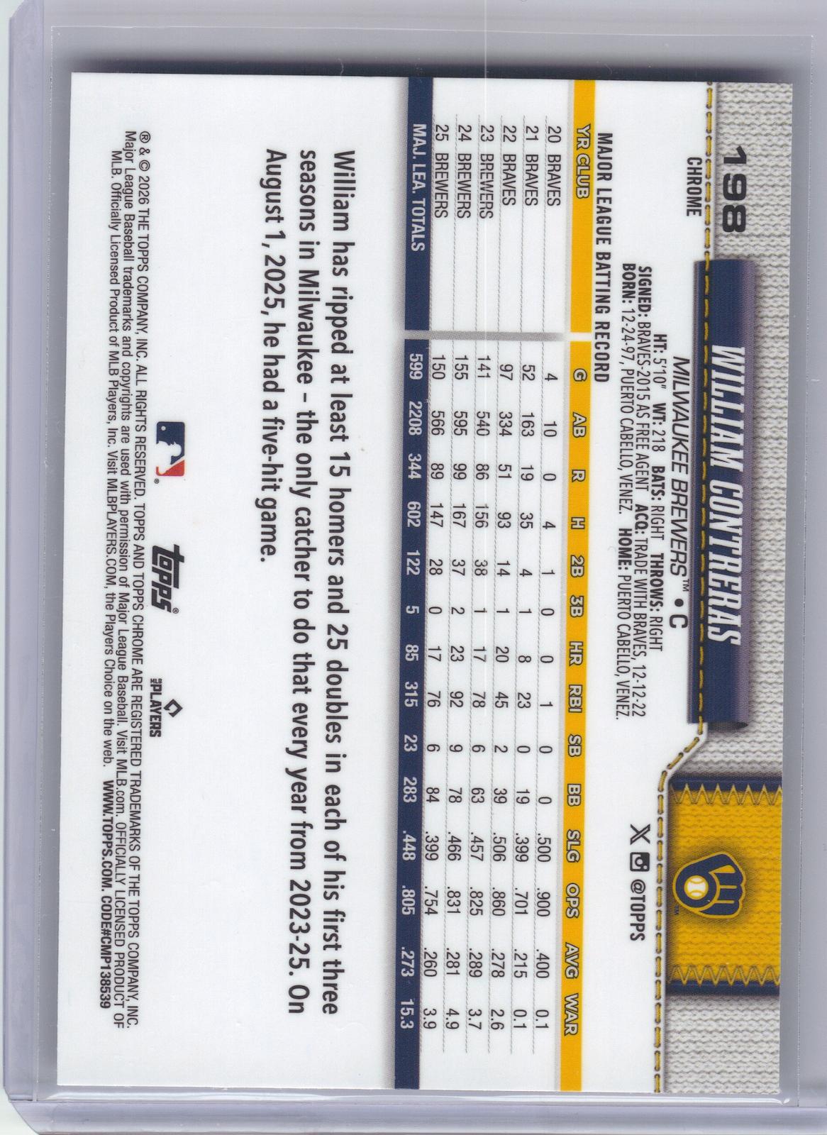2026 Topps Chrome Logofractor Edition #198 William Contreras Milwaukee Brewers