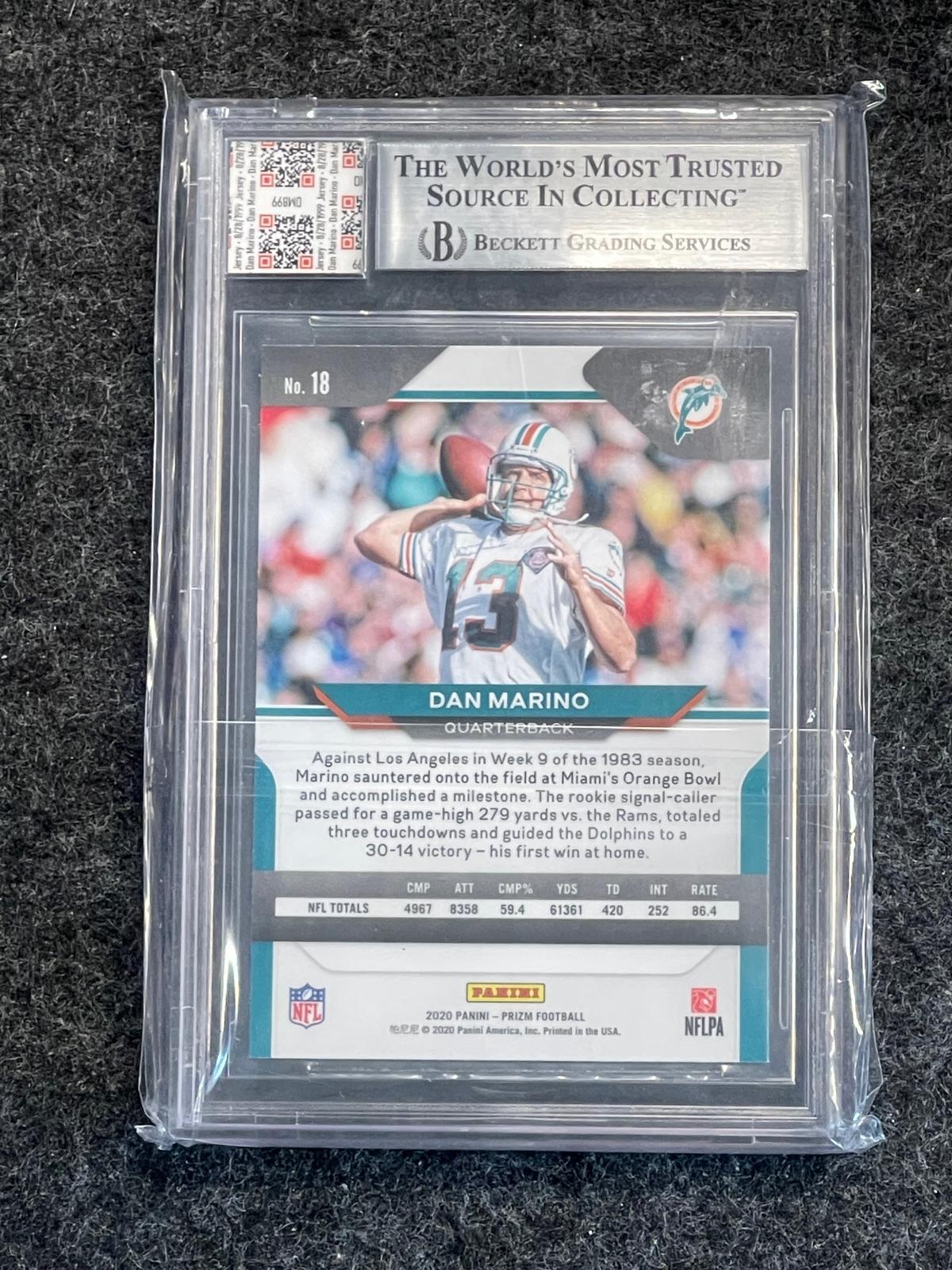 2020 Panini Prizm #18 Dan Marino Game Used Jersey BGS 9 Miami Dolphins