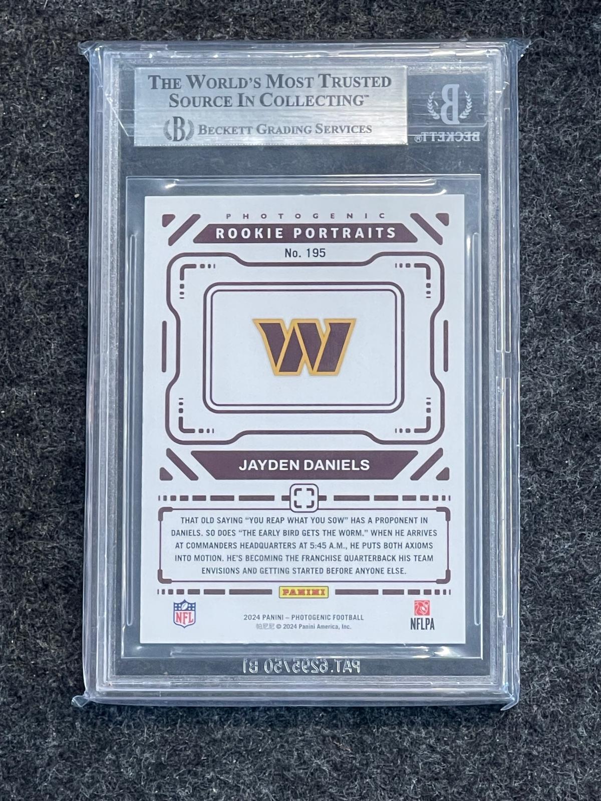 2024 Panini Photogenic #195 Jayden Daniels Pink BGS 7.5 #/15 Washington Commanders SN, RC