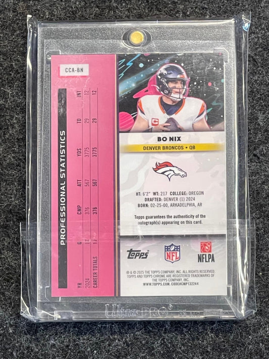 2025 Topps Chrome Cosmic #CCA-BN Bo Nix Cosmic Chrome Autographs Orange Galactic Refractor Jersey # Denver Broncos SN, AU