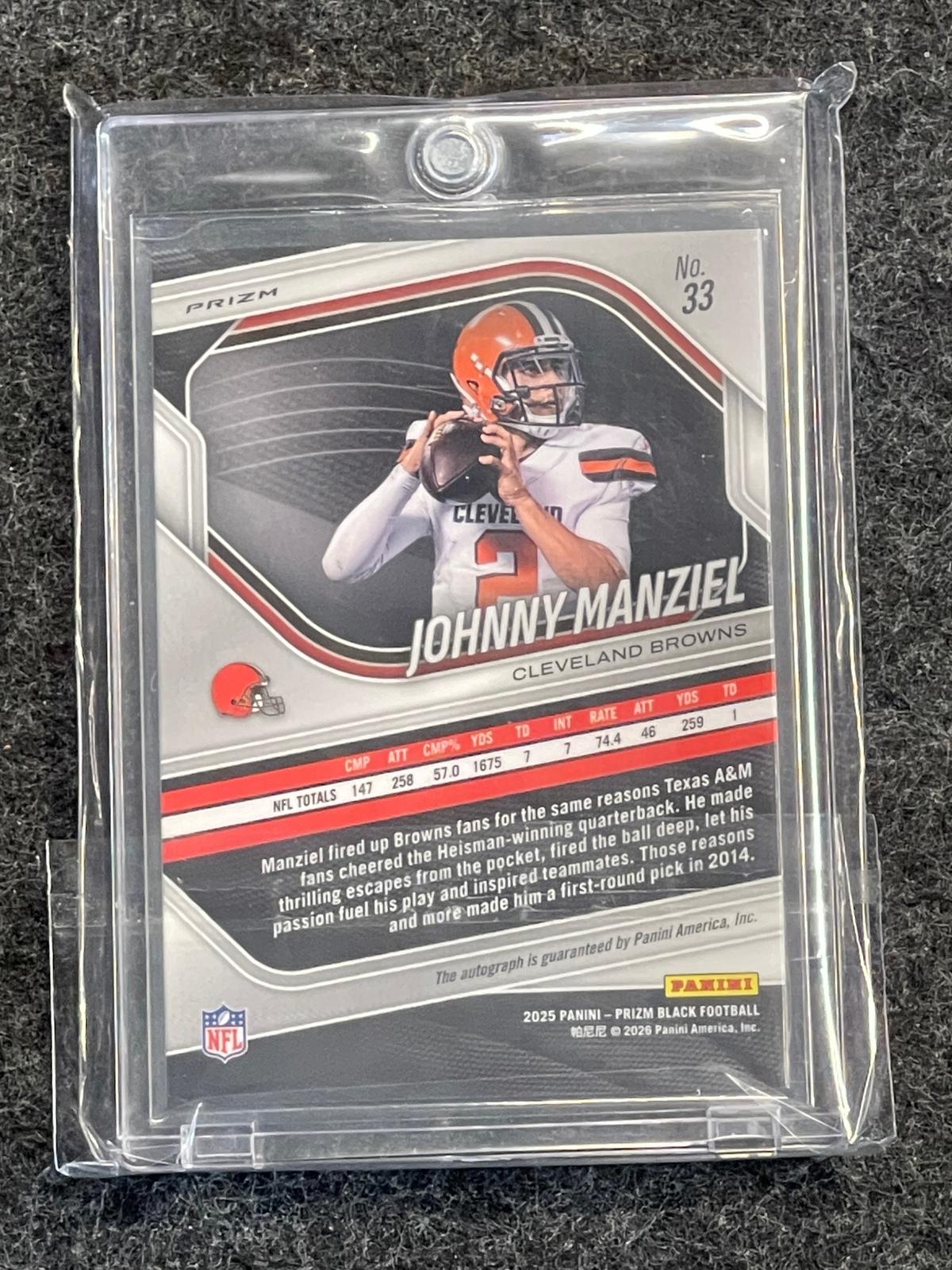 2025 Panini Prizm Black #33 Johnny Manziel Autographs Prizm Silver Cleveland Browns AU
