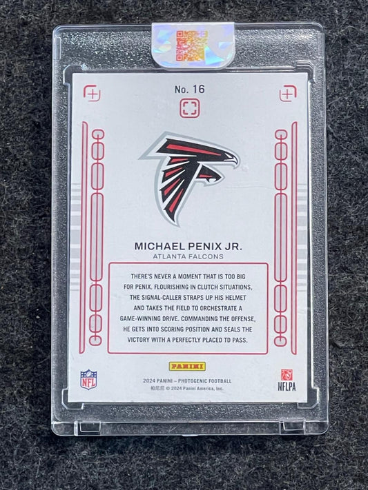 2024 Panini Photogenic #16 Michael Penix Jr. Rookie Pix Purple #/75 Atlanta Falcons SN