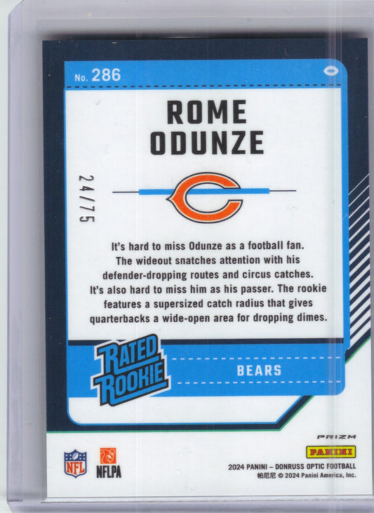 2024 Donruss Optic #286 Rome Odunze Electricity #/75 Chicago Bears SN