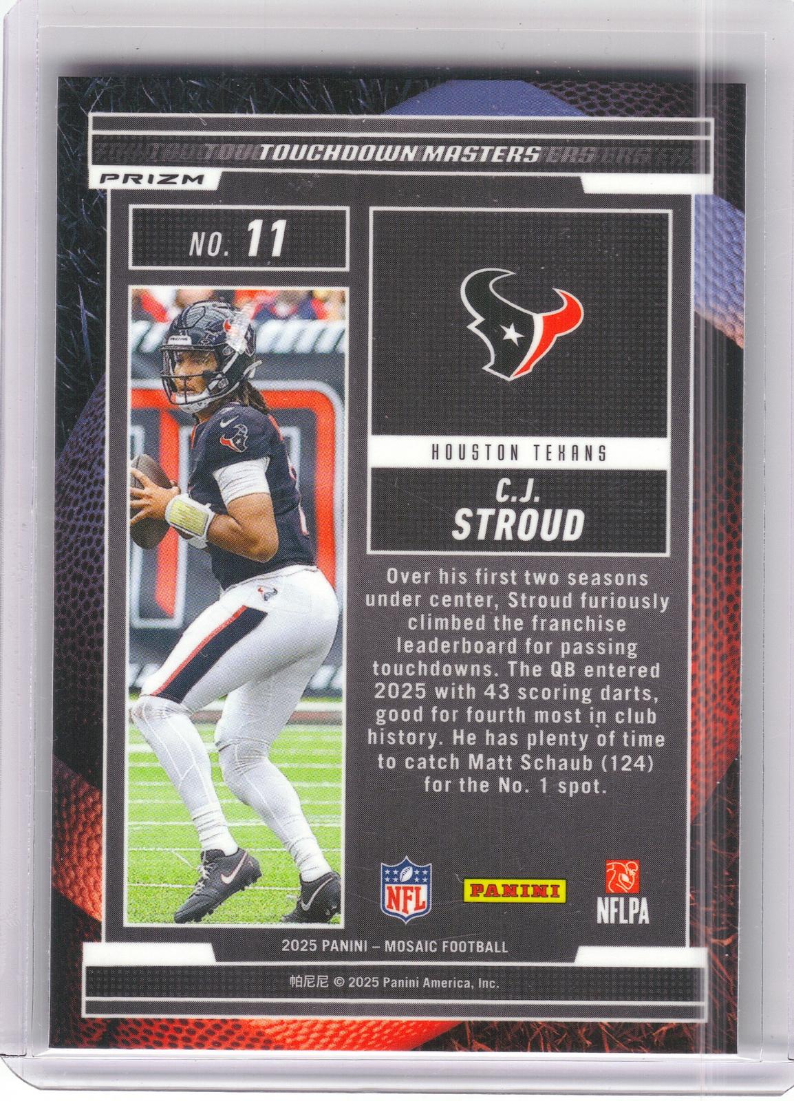 2025 Panini Mosaic #11 C.J. Stroud Touchdown Masters Mosaic Orange Fluorescent Houston Texans