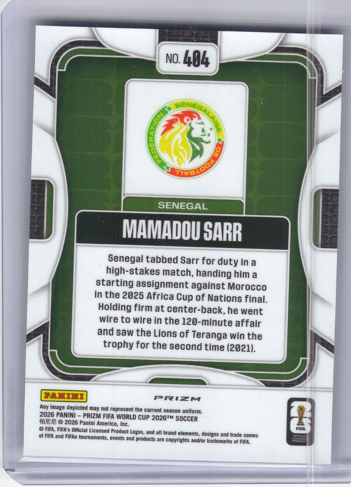 2026 Panini Prizm FIFA World Cup #404 Mamadou Sarr Choice Prizm Senegal