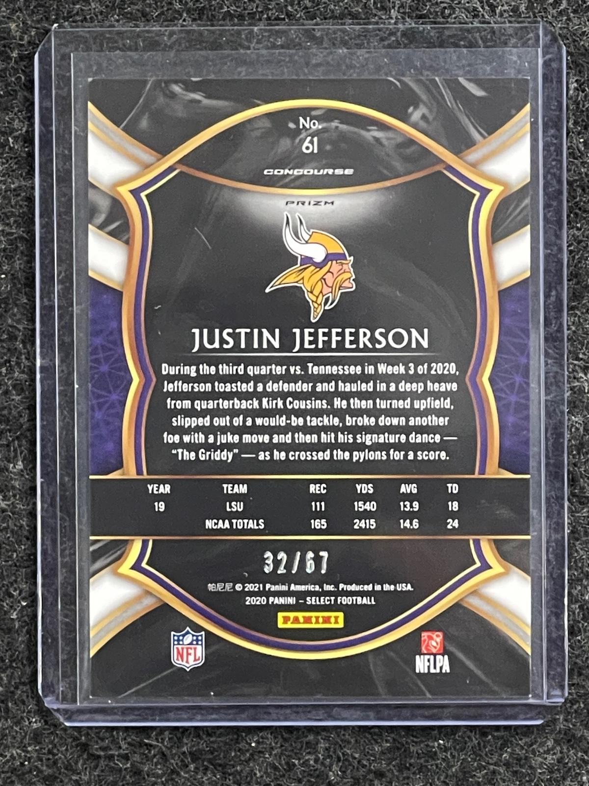 Justin Jefferson RC 2020 Panini Select #61 Dragon Scale Prizm #/67 Vikings
