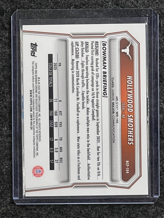 Hollywood Smothers 2026 Bowman #BCP-104 Chrome Prospects Longhorns