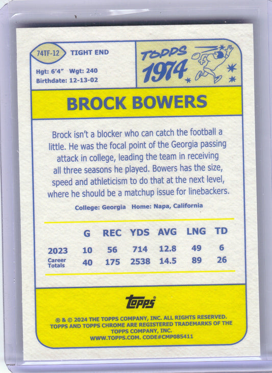 Brock Bowers Las Vegas Raiders 2024 Topps Chrome - 1974 Refractor #74TF-12 (Back)