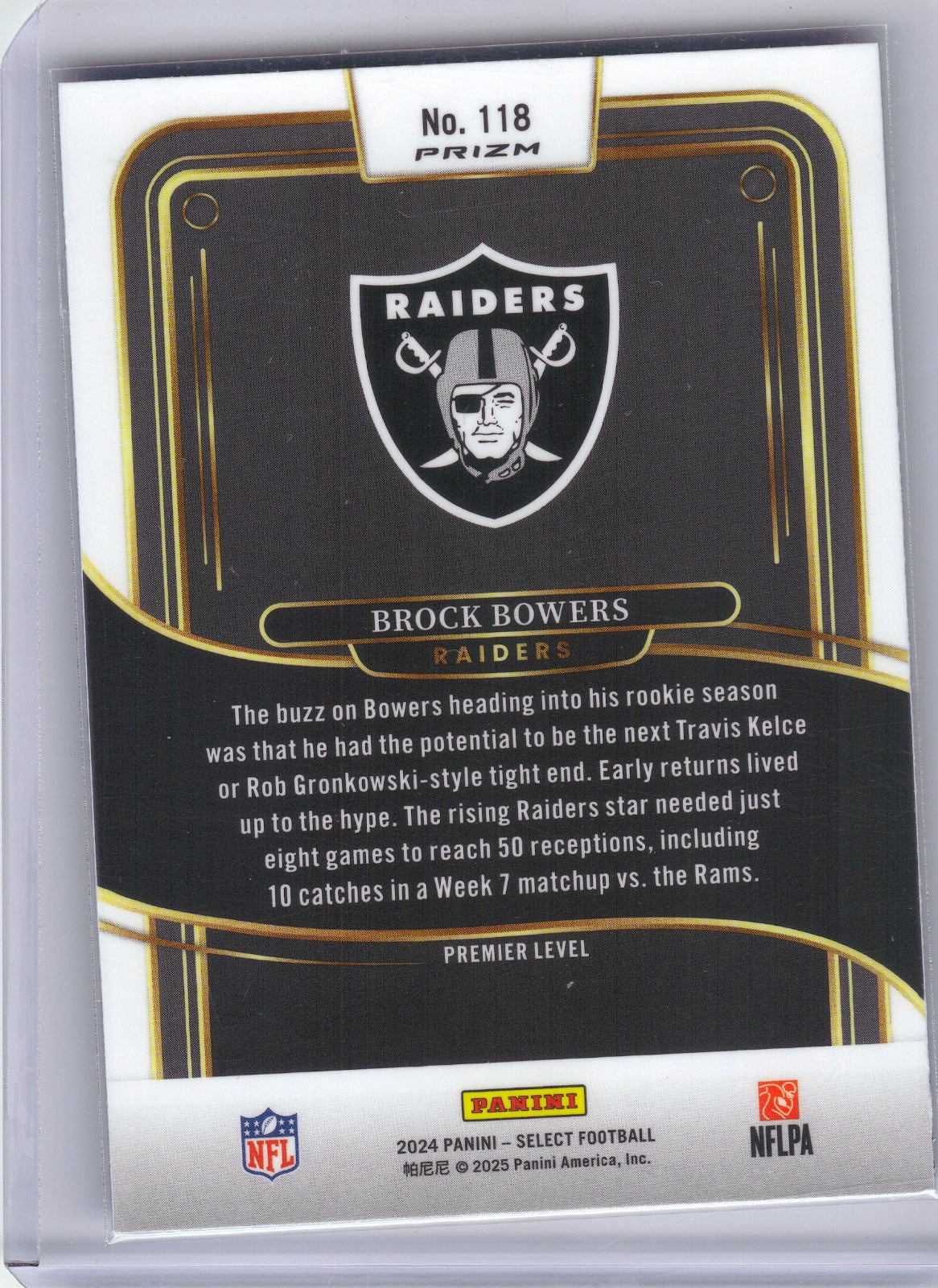 Brock Bowers Las Vegas Raiders 2024 Panini Select - Red & Blue Prizm Shock #118 (Back)