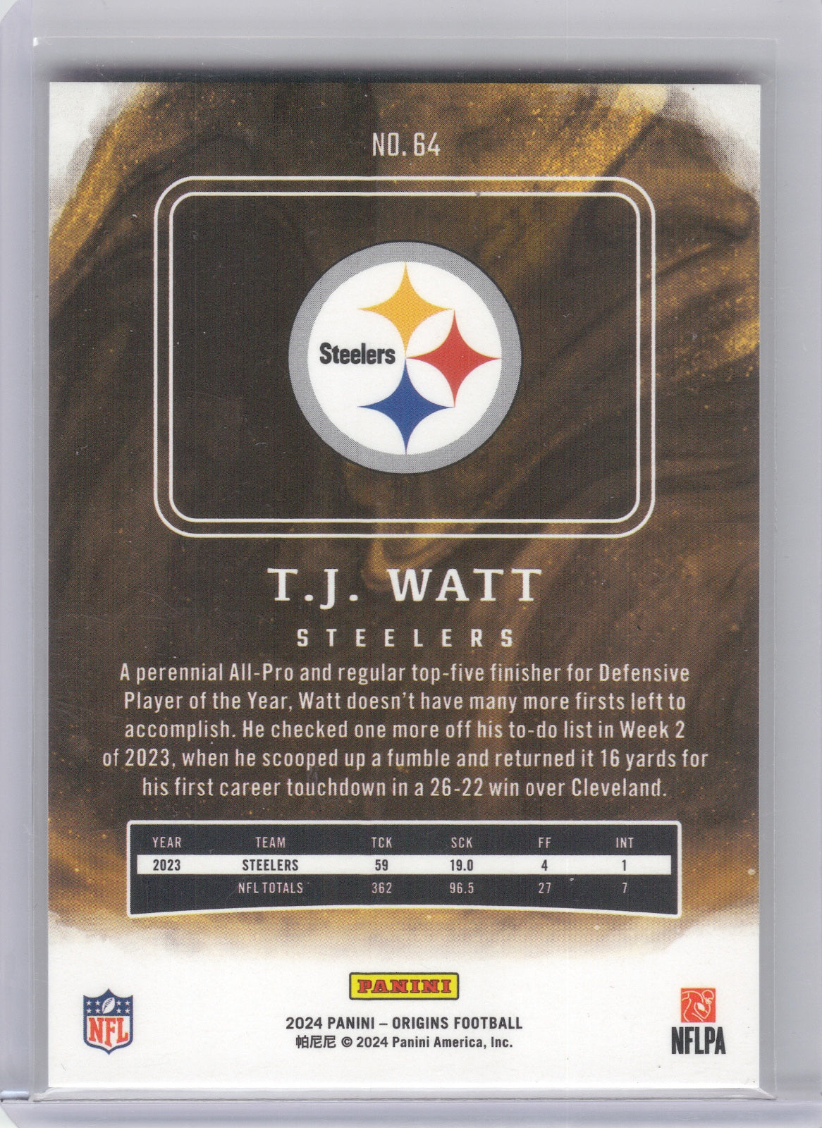 T.J. Watt Pittsburgh Steelers 2024 Panini Origins #64 (Back)