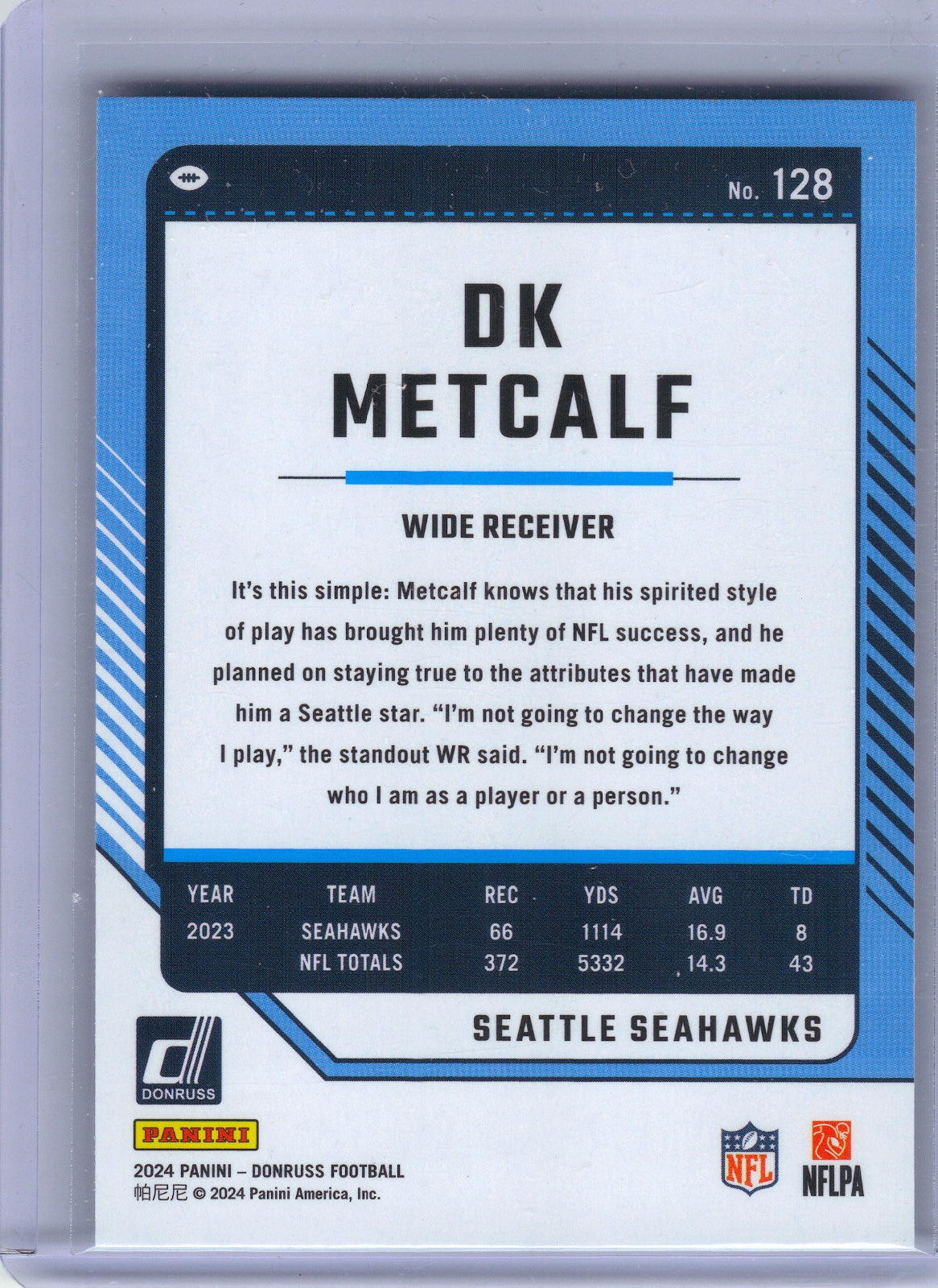 DK Metcalf Seattle Seahawks 2024 Donruss - Press Proof Green #128 (Back)