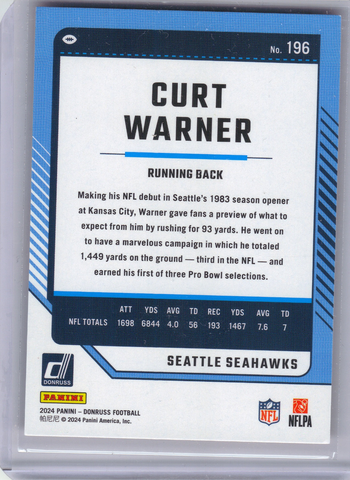 Curt Warner Seattle Seahawks 2024 Donruss - Press Proof Red #196 (Back)