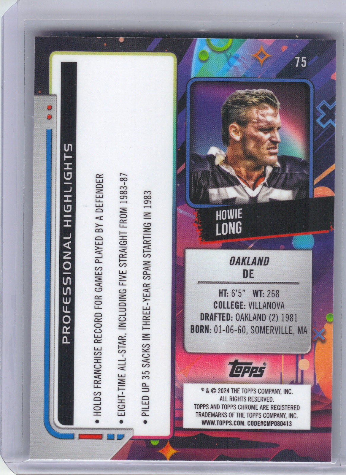 Howie Long Raiders 2024 Topps Chrome Cosmic - Purple Nebula Refractors #75 /150 (Back)