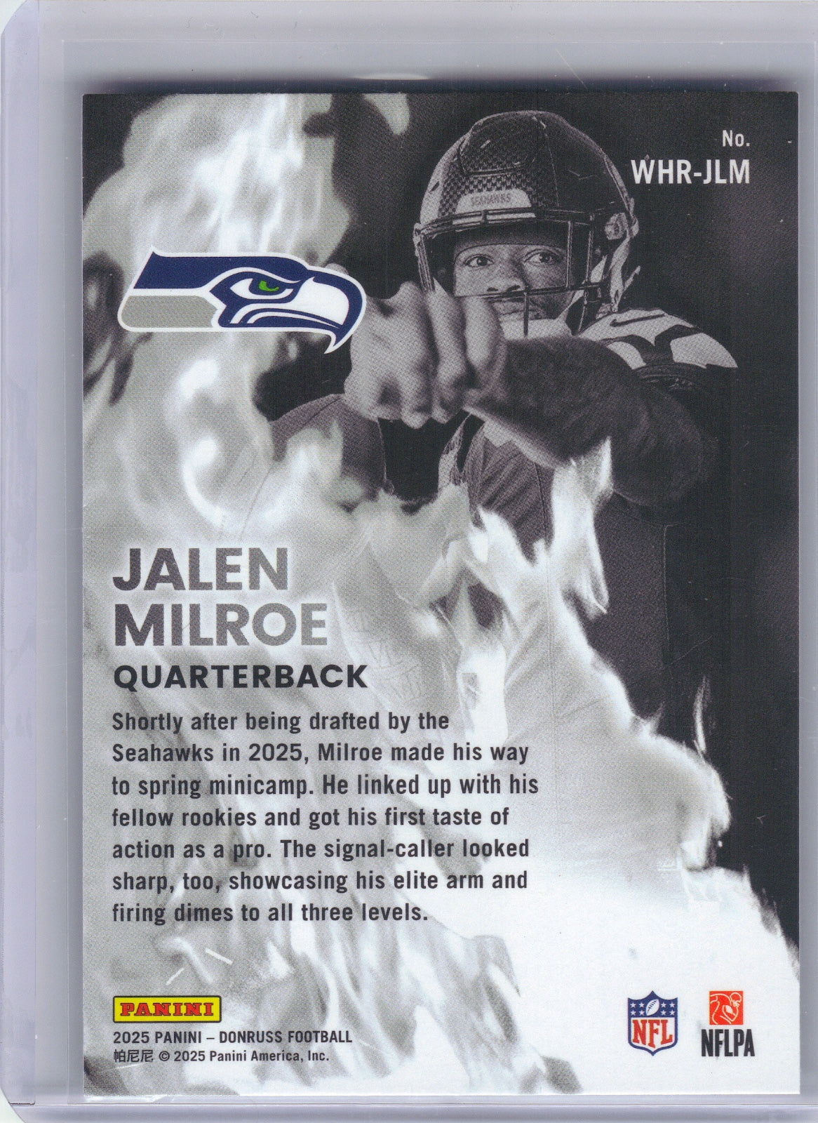 Jalen Milroe Seattle Seahawks 2025 Donruss - White Hot Rookies #WHR-JLM (Back)