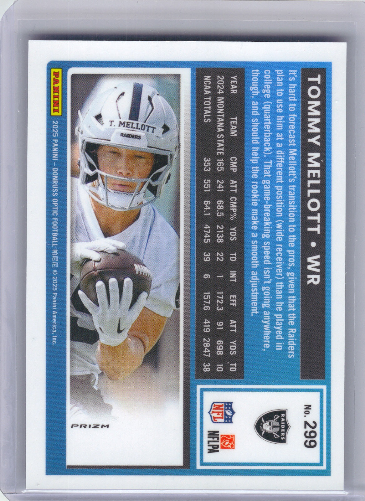 Tommy Mellott Las Vegas Raiders 2025 Donruss Optic - Blue Hyper #299 (Back)