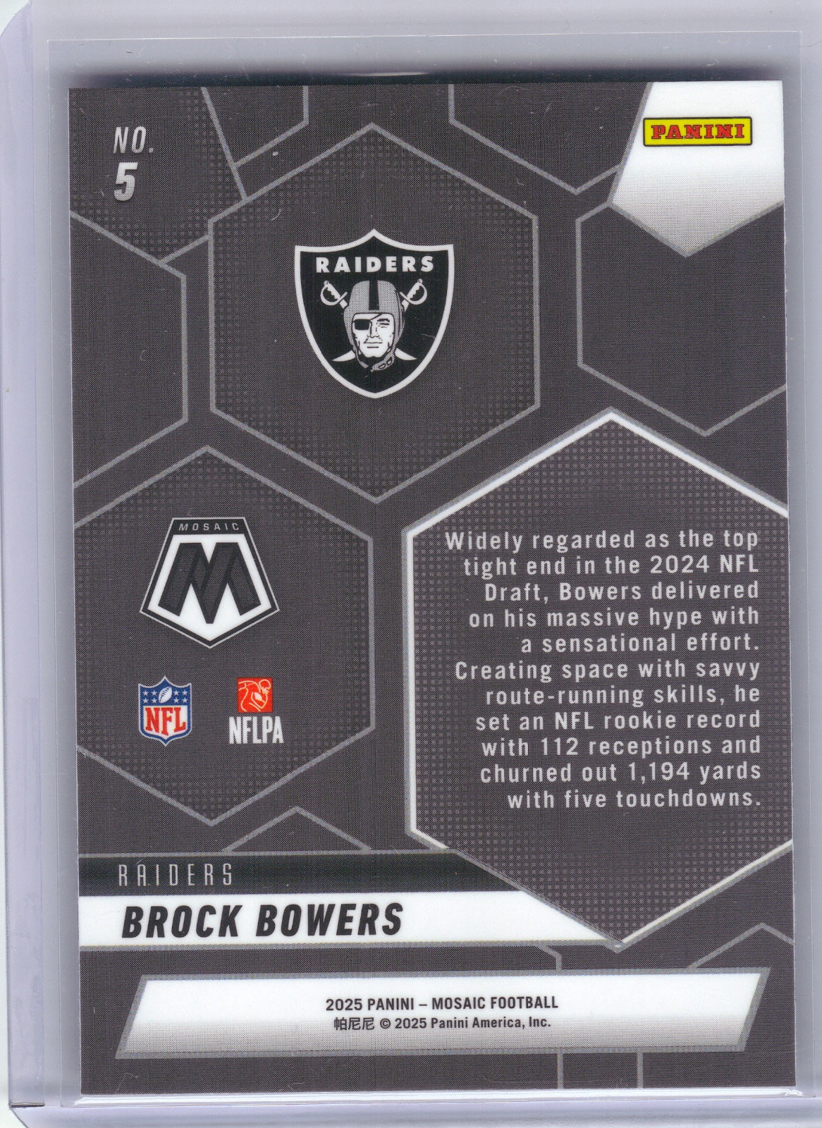 Brock Bowers Las Vegas Raiders 2025 Panini Mosaic #5 Montage (Back)