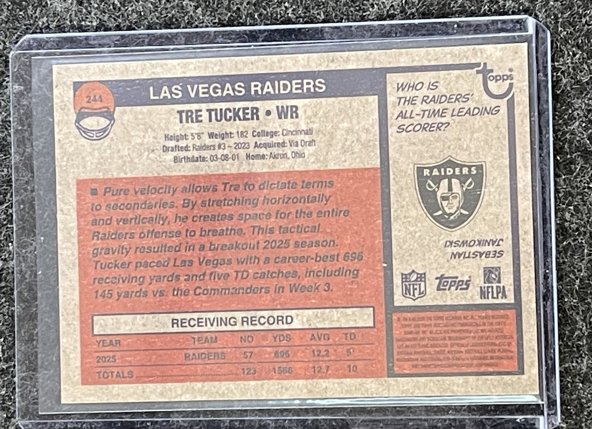 2026 Topps Heritage #244 Tre Tucker Chrome Las Vegas Raiders back
