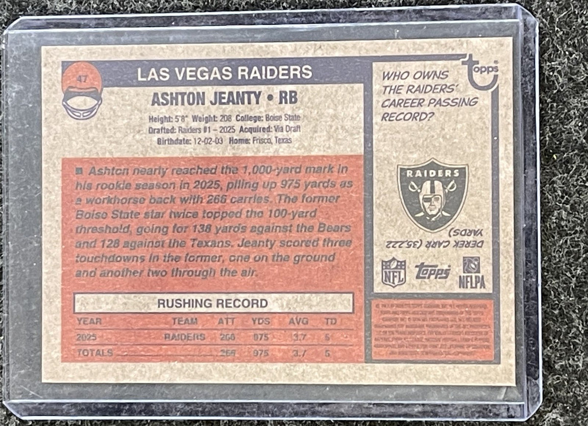 2026 Topps Heritage #47 Ashton Jeanty Chrome Las Vegas Raiders back