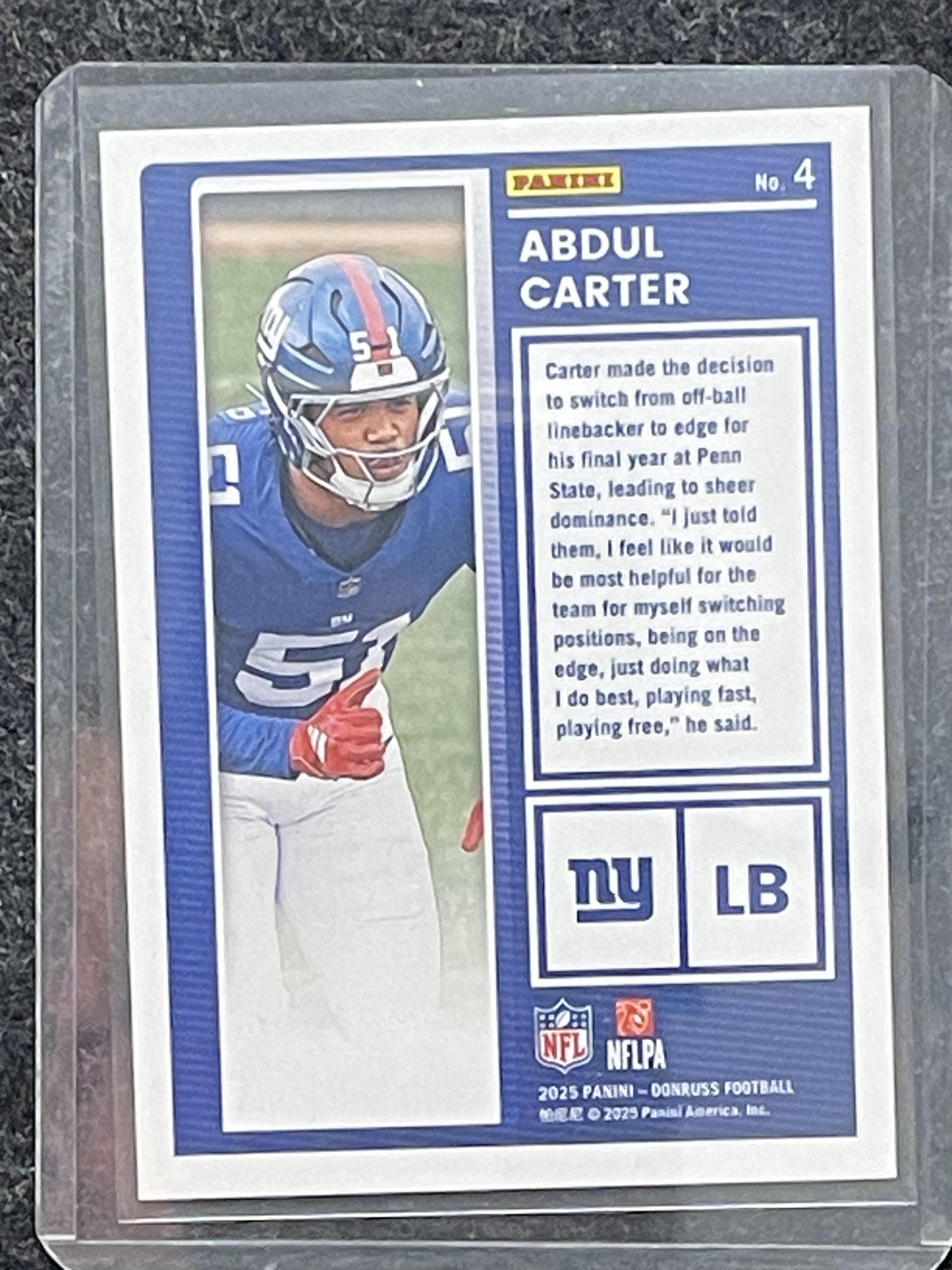 2025 Donruss #4 Abdul Carter The Rookies New York Giants