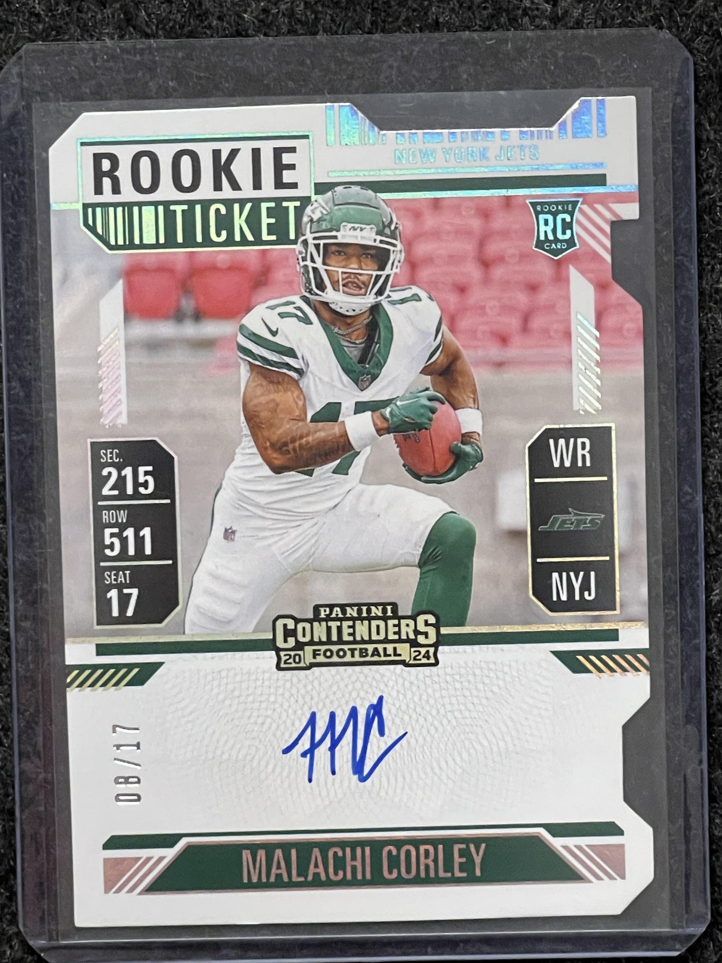 2024 Panini Contenders #111 Malachi Corley Ticket Stub #/17 New York Jets