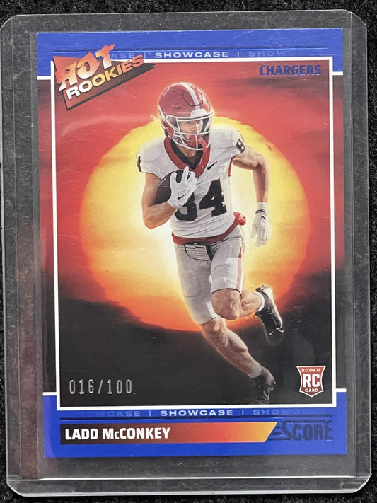 2024 Score #15 Ladd McConkey Hot Rookies Showcase #/100 Los Angeles Chargers SN
