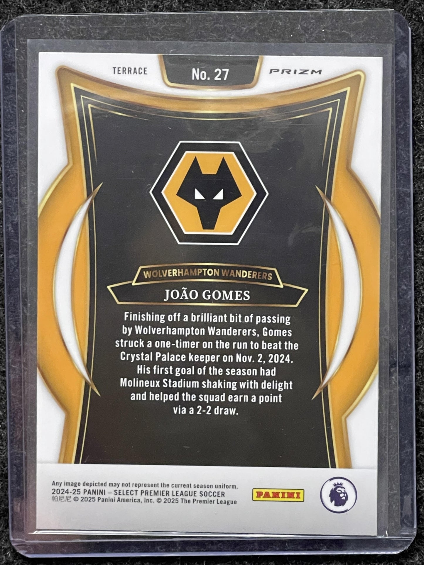 2024-25 Panini Select Premier League #27 Joao Gomes Purple Mojo Wolverhampton