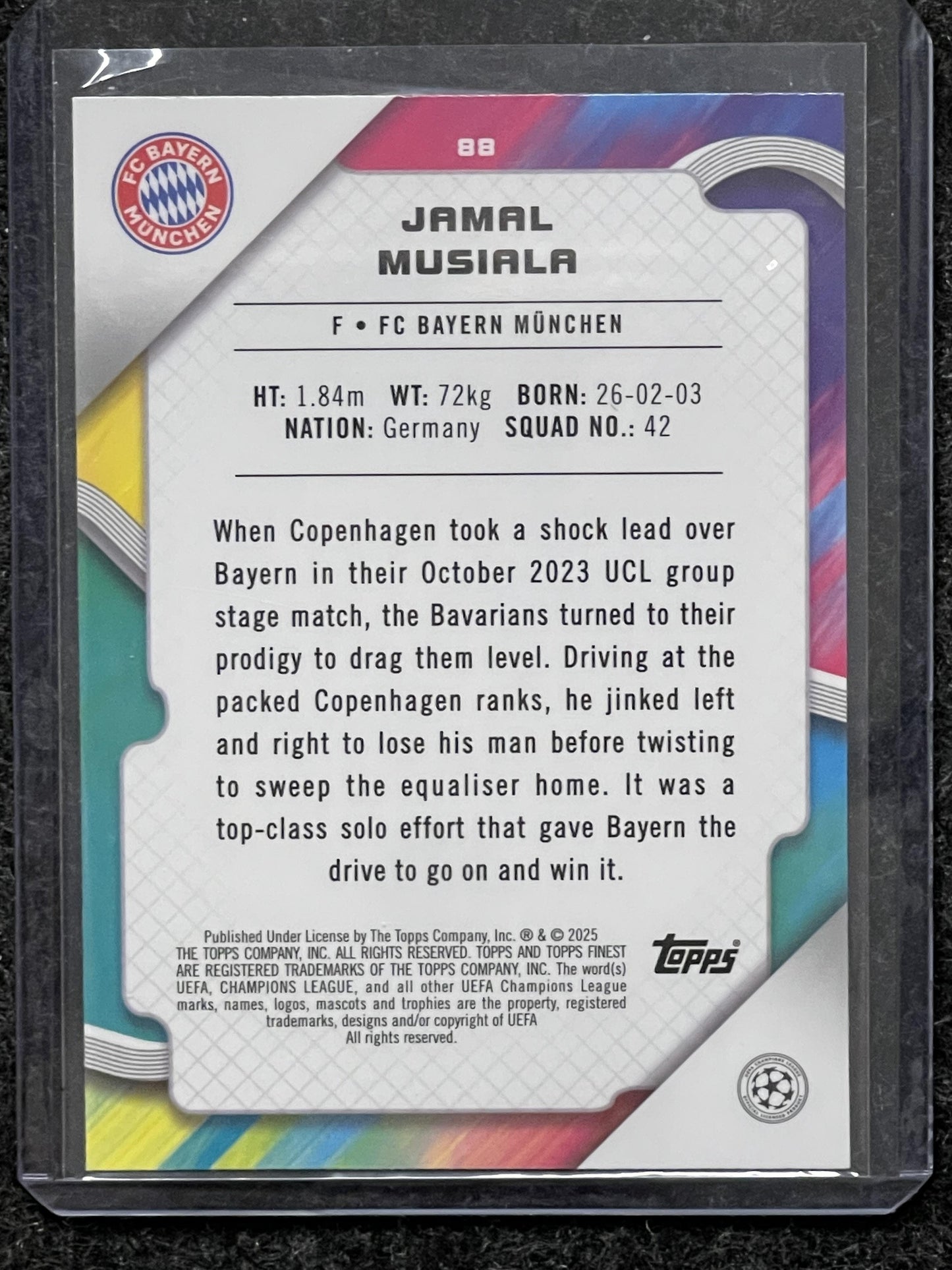 2024-25 Finest UCC  #88 Jamal Musiala Pink Raywave Refractor FC Bayern Munchen