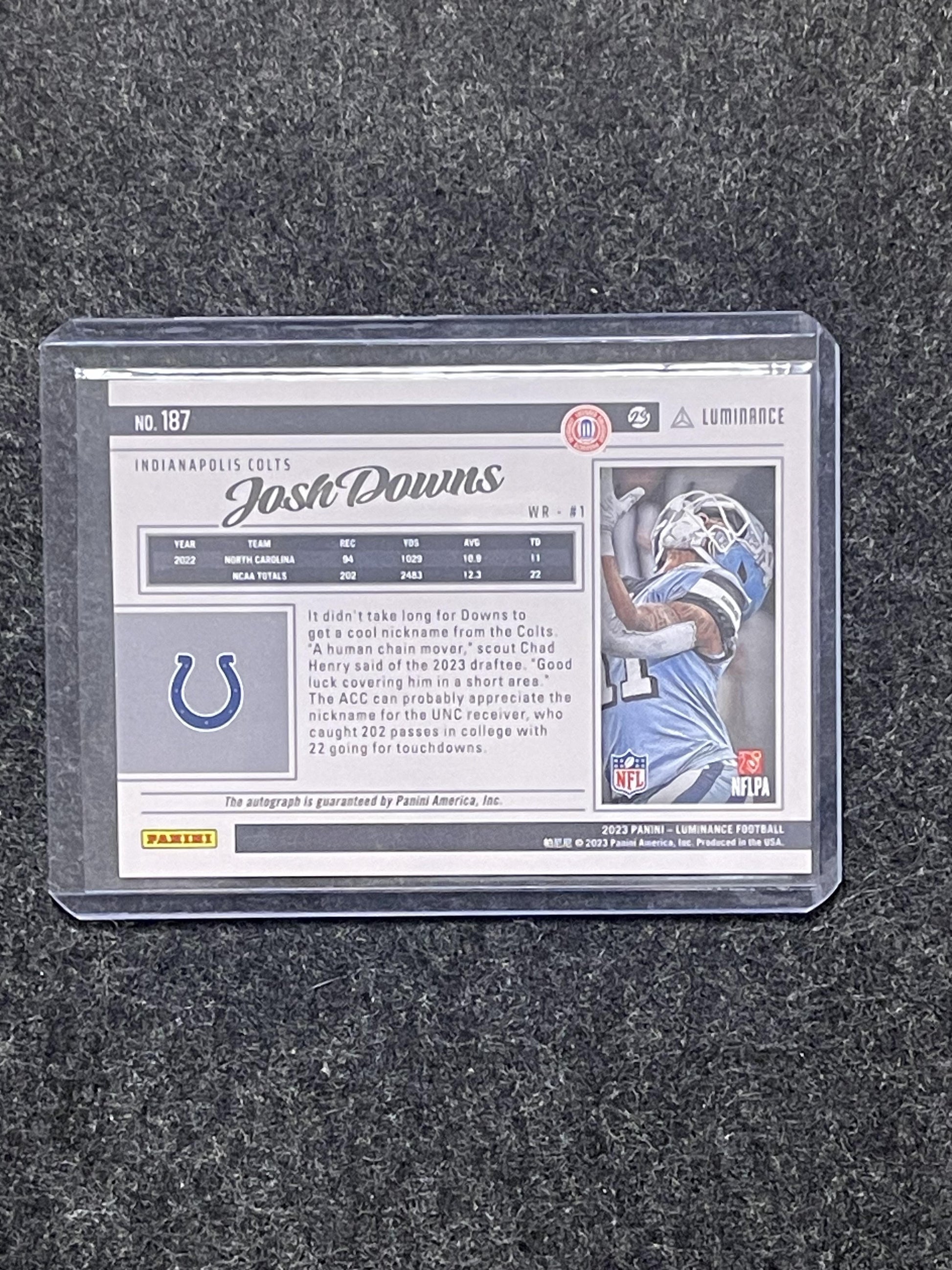 2023 Panini Luminance #187 Josh Downs Autographs Blue #/50 Indianapolis Colts