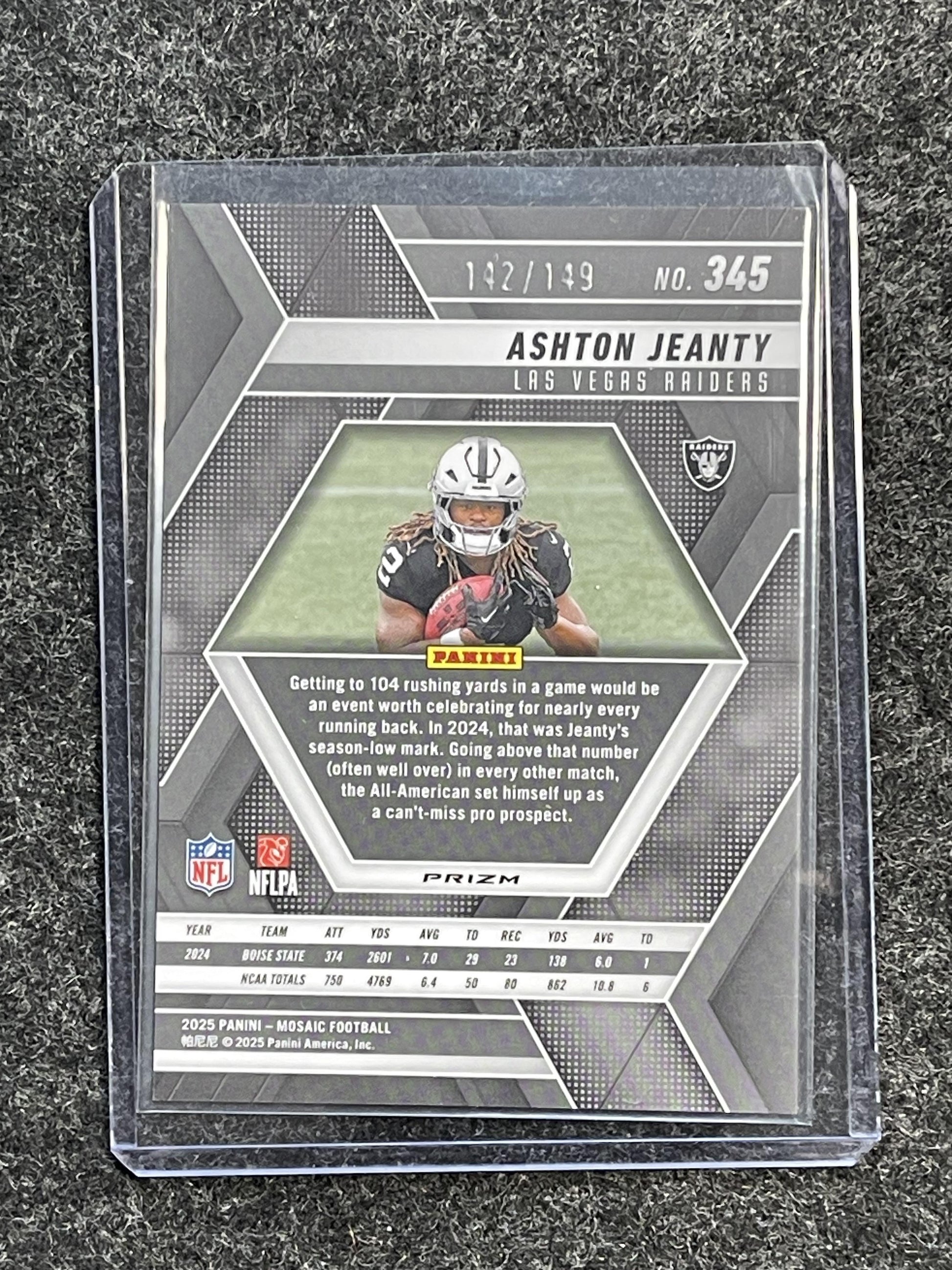 2025 Panini Mosaic #345 Ashton Jeanty Silver Knight #/149 Raiders SN,RC